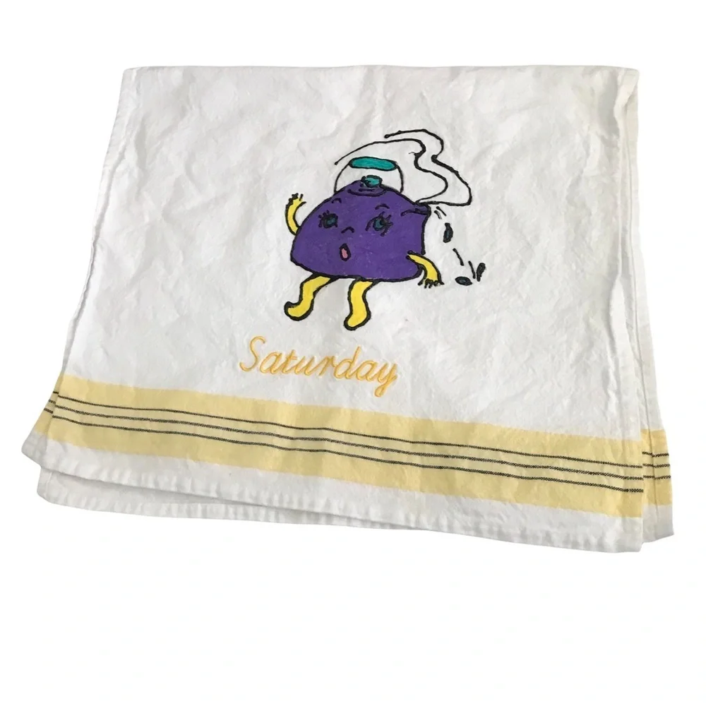 VINTAGE Flour Sack Dishtowels Saturday Sunday Embroidery